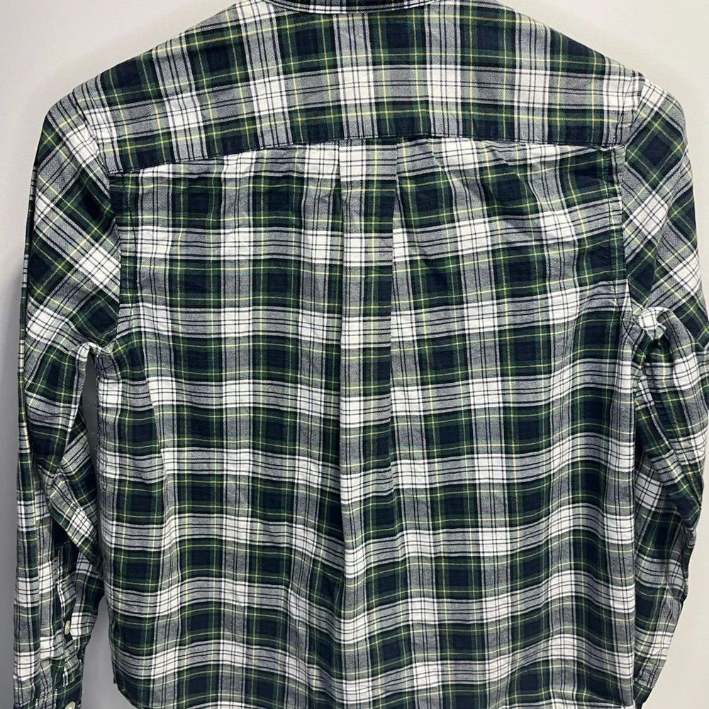 Ralph Lauren Boys Medium Green White Navy Plaid Button Down Shirt
